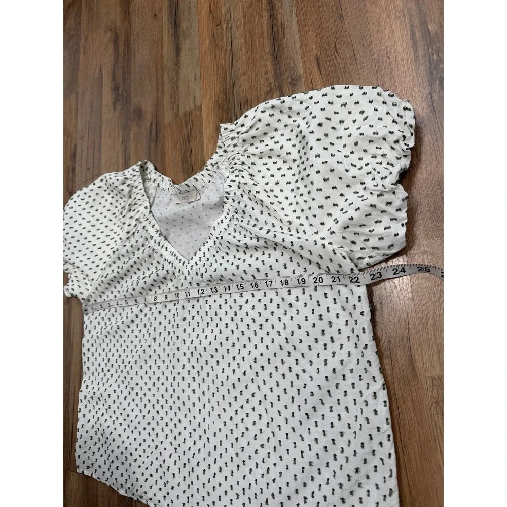 LOFT White Swiss Dot Puff Sleeve Peasant Blouse Medium Boho Cottagecore Top